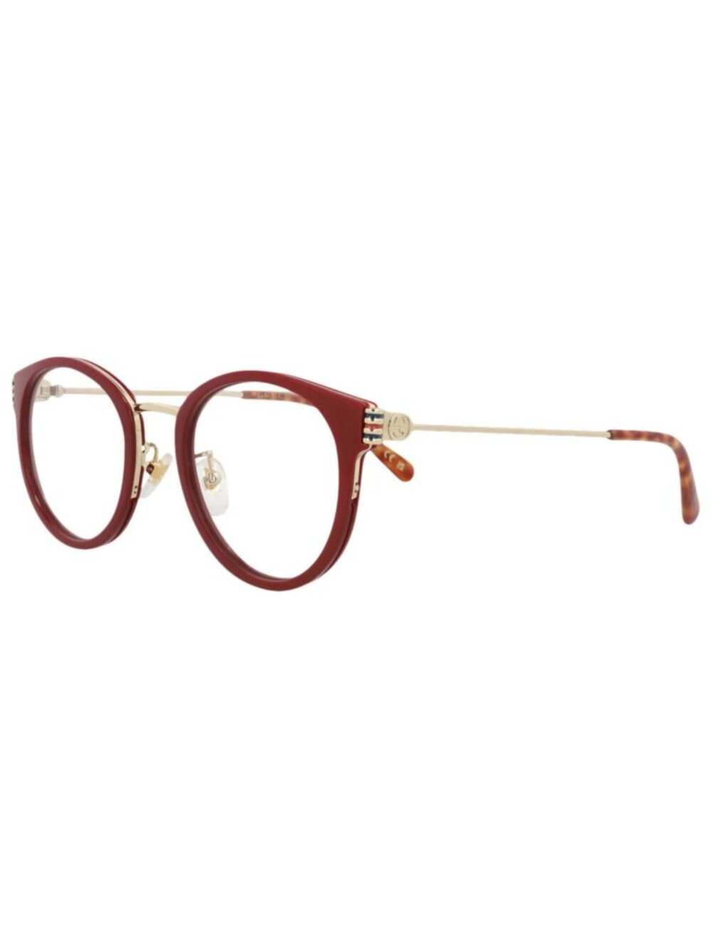 New Gucci Women's Eyeglasses Round Oval Recycled Acetate Frame Burgundy Gold